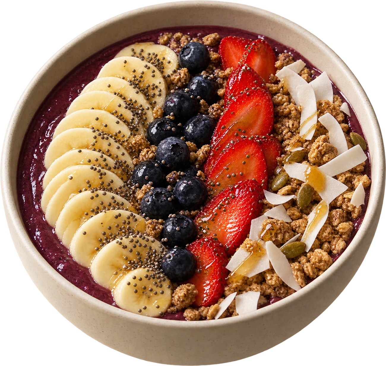 TWENTY acai bowl with banana, berries and granola
